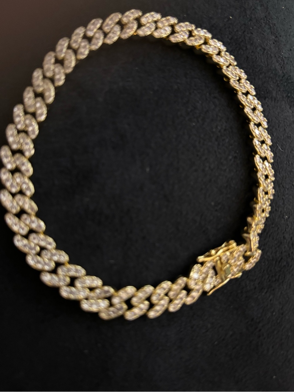 Gold Pavé Cuban Link Ankle Bracelet with Crystal Accents for Women